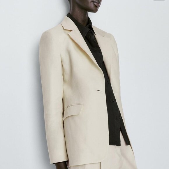 Massimo Dutti 100% Linen Blazer Sz 6 Off White Cream  Ecru Oversize - Picture 1 of 13